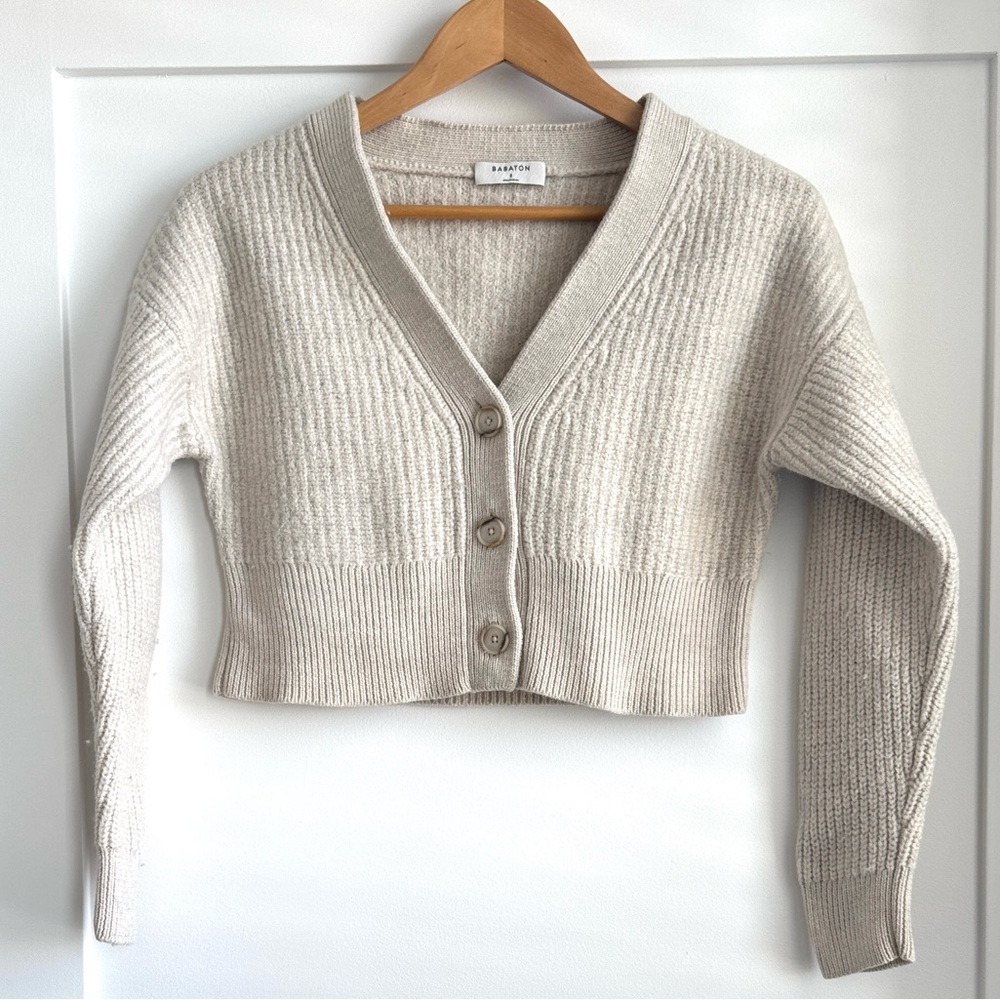Babaton Cream Ribbed Cropped Cardigan